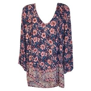 Billabong Basking Sun Boho Floral Mini Dress Bell Flutter Sleeve Beachy Sz S